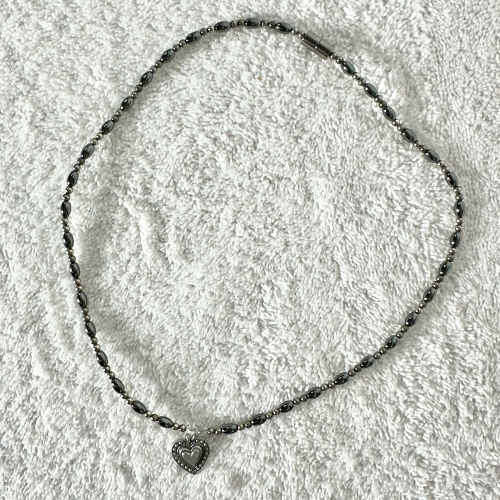 5/$35 Handmade Metallic Magnetic Beaded Necklace With Heart Pendant